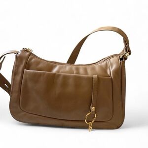 Classic Tan Leather Shoulder Bag with Gold Hardware